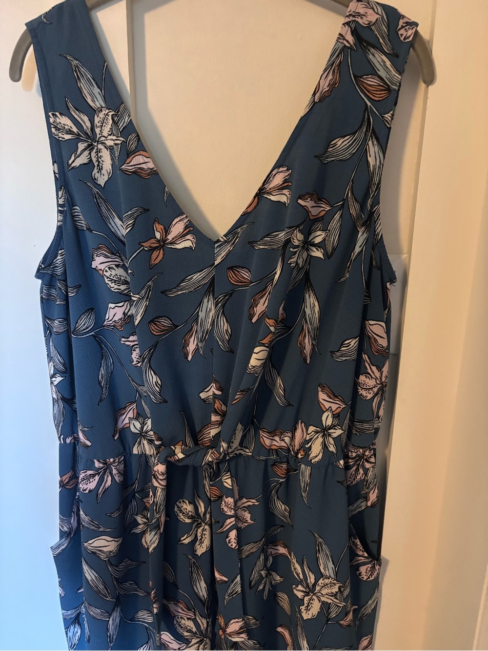 Sleeveless Teal Floral V-Neck Women's Dress - Picture 2 of 5